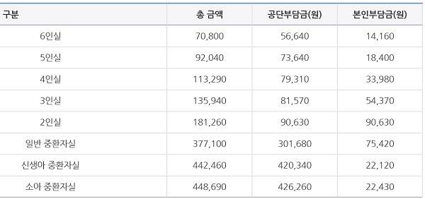 2인실 하루 입원비는 6인실 일주일간 입원한 비용과 비슷하다./사진= 건강보험심사평가원 홈페이지 갈무리