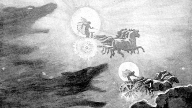 솔과 마니를 뒤쫓는 늑대들, 존 찰스 돌만, 1909.