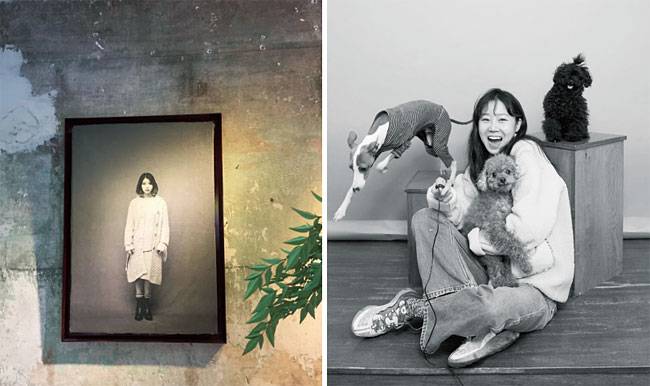 왼쪽부터 ‘물나무 사진관’에 걸려 있는 가수 아이유 사진, 포토매틱에서 셀카를 촬영한 배우 공효진. 사진 인스타그램 캡처
