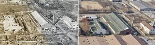 일본육군 조병창, 일본강점기 모습 그대로 존재 (인천=연합뉴스) 윤태현 기자 = 인천시 부평미군기지 '캠프마켓' 내에 일본육군 조병창 공장 3개 동(오른쪽)이 그대로 남아 있다. 왼쪽 사진은 일본육군 조병창 건물 3개 동의 1946년 당시 모습. 일본육군 조병창은 일본군이 중국 침공을 위해 1939년 만들어 조선인 1만여명을 강제동원했던 무기 제조공장이다. 2019.12.9 [인천 부평역사박물관 제공. 재판매 및 DB 금지]