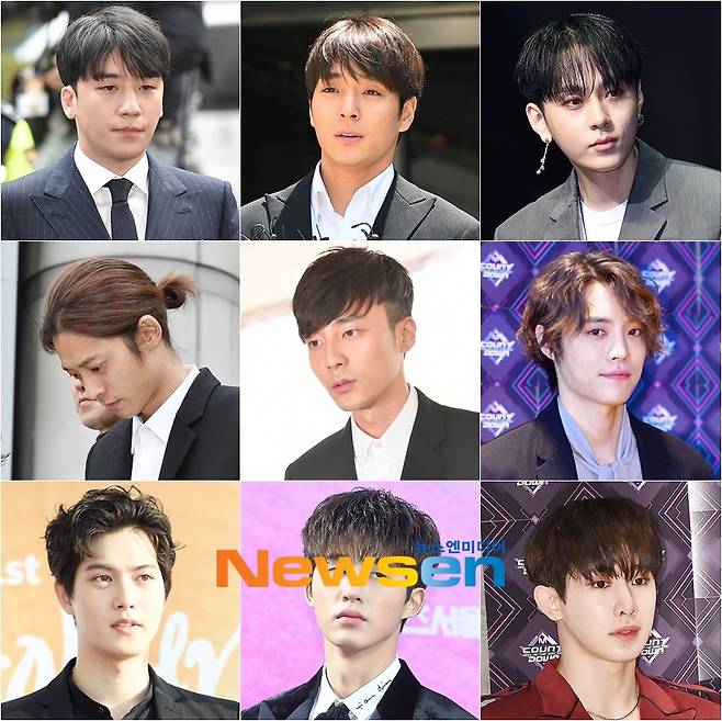 왼쪽 위부터 시계 방향/승리, 최종훈, 용준형, 에디킴, 원호, 비아이, 이종현, 정준영, 로이킴