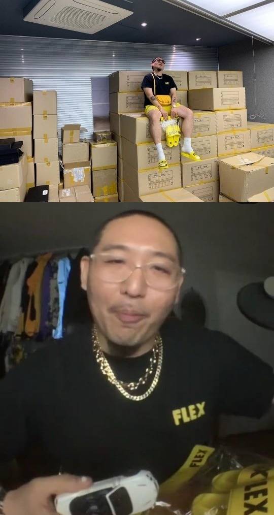 염따가 티셔츠가 잘 팔려 포장 배송이 힘들다고 푸념하던 당시 모습(위)과 차 사고로 수리비를 물어줘야 한다고 알렸던 당시의 모습. /염따 인스타그램