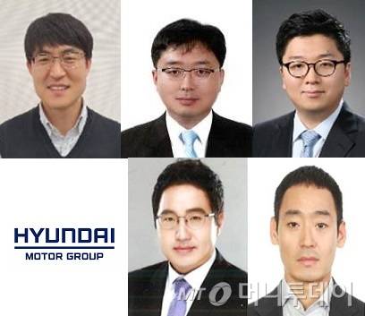 (왼쪽 위부터 시계방향으로)현대차그룹 전순일, 권해영, 이동건, 오재창, 김태언 상무. /사진제공=현대차그룹