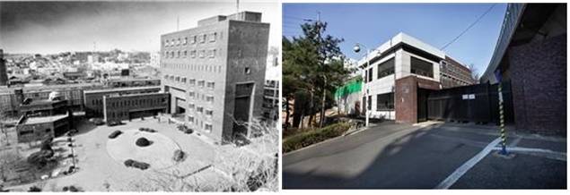 ▲ (왼쪽)서울 용산구 갈월동 전 치안본부 대공분실 모습(경향신문 1991년 1월 14일). 남영동 대공분실이라는 명칭과는 달리 주소지는 남영동이 아니라 갈월동이다. 근처에 남영역이 있어서 남영동 대공분실이라고 불렸다고 한다.  (오른쪽)서울 홍제동 대공분실