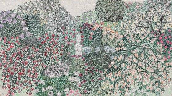 문성식, '정원과 노인'( 2017, 캔버스에 혼합재료, 30 x 53 cm ) [사진 박동석 촬영, 국제갤러리]