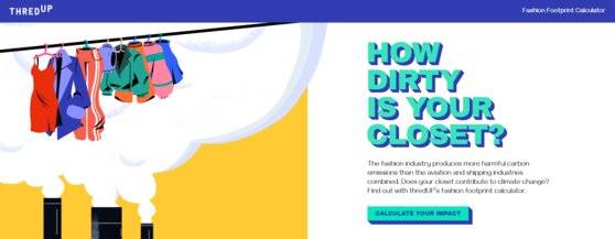 중고 판매 플랫폼 '쓰레드업' 홈페이지에 게시된 패션 탄소 발자국 계산기. [사진 쓰레드업 홈페이지 캡춰]