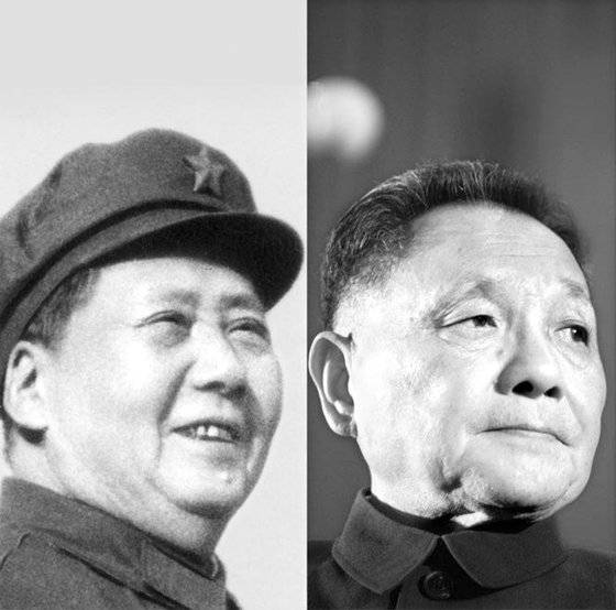 덩샤오핑(오른쪽)은 1981년 공산당 회의에서 ’마오쩌둥(왼쪽)의 공과 잘못은 7대 3“으로 규정해 과거사를 정리했다. [중앙포토]