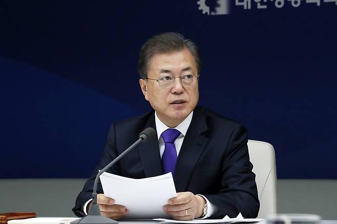 문재인 대통령이 13일 오전 서울 대한상공회의소에서 열린 코로나19 대응 경제계 간담회에서 모두발언을 하고 있다. 2020.2.13 도준석 기자 pado@seoul.co.kr