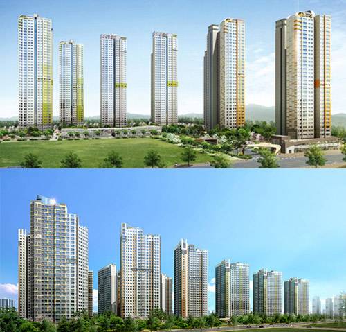 송도 에듀포레 푸르지오(위)·송도 베르디움 더퍼스트 투시도