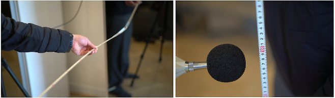 소음 측정은 의류 관리기로부터 1미터, 바닥으로부터 1미터 떨어진 곳에서 측정했다