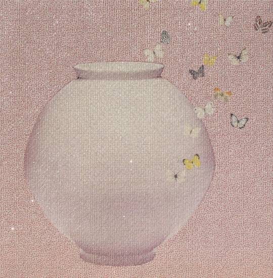 정현숙, Before and After, 100×100㎝, 캔버스에 아크릴 크리스털과 자개, 2015