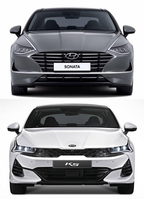 현대차 ‘신형 쏘나타‘ (상), 기아차 ‘신형 K5‘ (하)