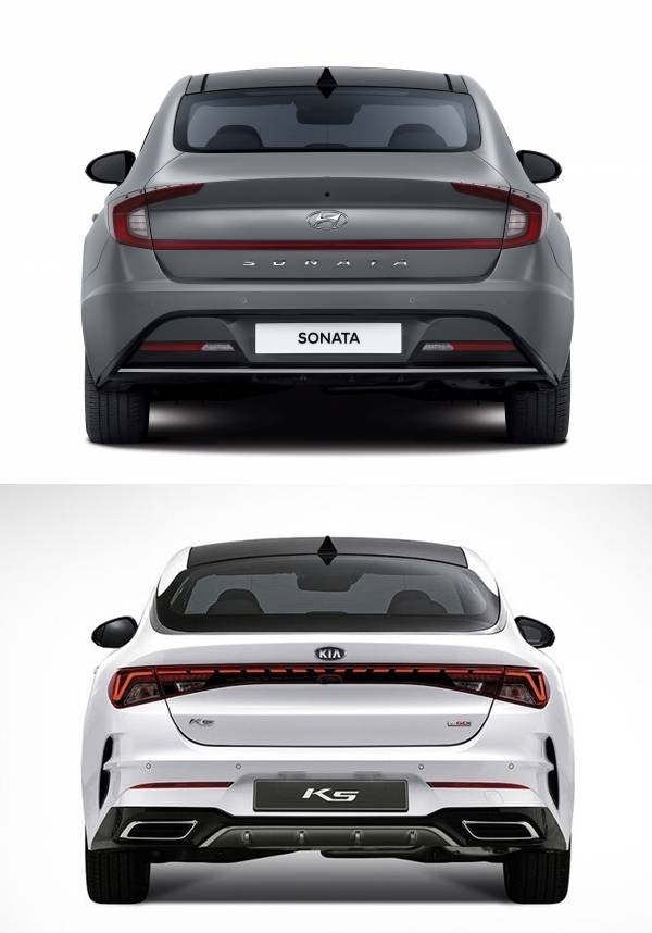 현대차 ‘신형 쏘나타‘ (상), 기아차 ‘신형 K5‘ (하)