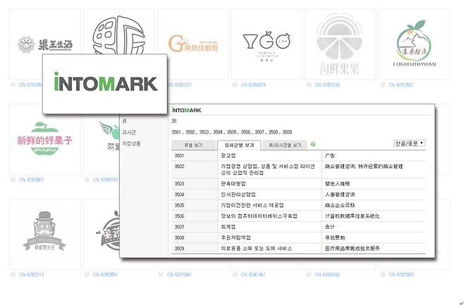 국내 사용자를 위해 한국어로 번역되어 있는 인투마크 중국상표 검색시스템