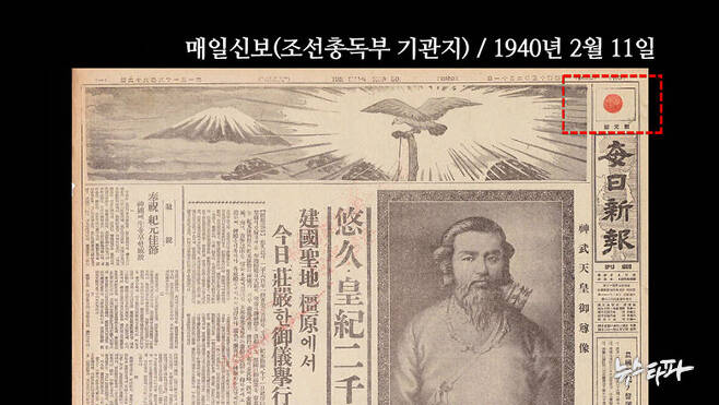 ▲ 조선총독부 기관지 매일신보의 1940년 2월 11일자 1면.