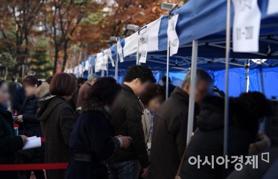 지난해 열린 한 재개발 조합의 정기총회에서 조합원들이 입장을 위해 확인절차를 밟고 있다. /김현민 기자 kimhyun81@