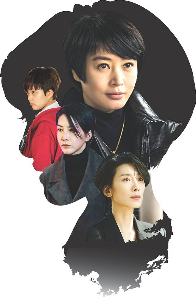 드라마 <하이에나> 정금자, <방법>의 백소진, <본 대로 말하라> 황하영, <아무도 모른다>의 차영진(맨 위부터 시계 반대방향) 등 ‘숏컷’(쇼트커트)을 한 여성 캐릭터들은 성 역할에 구애받지 않는 ‘젠더 프리’ 캐릭터의 상징이 됐다. SBS·tvN·OCN 제공 그래픽 | 김덕기 기자