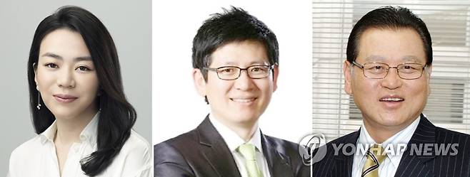 3자 연합 사진 왼쪽부터 조현아 전 대한항공 부사장, 강성부 KCGI 대표, 권홍사 반도건설 회장. [연합뉴스 자료사진]