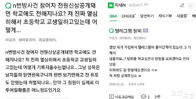 포털사이트 네이버 지식in에 올라온 n번방 관련 상담내용. (사진=독자 제공)