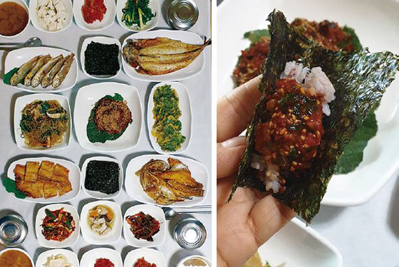 (좌) 해미원의 생선정식 한상차림
(우) 젓갈만으로도 한 그릇 뚝딱하는 남도 음식