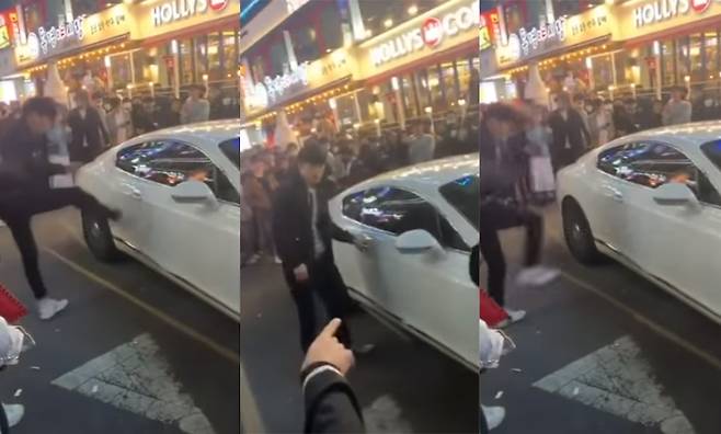 수원 인게동의 한 번화가에서 한 남성이 주차된 벤틀리 차량을 이유없이 발로 차고 운전자를 폭행한 것으로 알려졌다. 유튜브