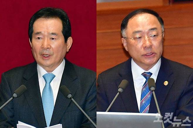 정세균 국무총리(왼쪽), 홍남기 경제부총리 겸 기획재정부 장관 (사진=윤창원 기자/자료사진)