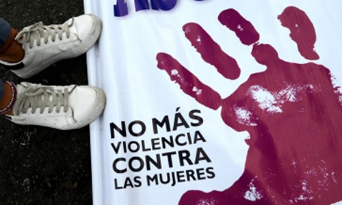 페루의 여성폭력 반대 배너. AFP연합뉴스