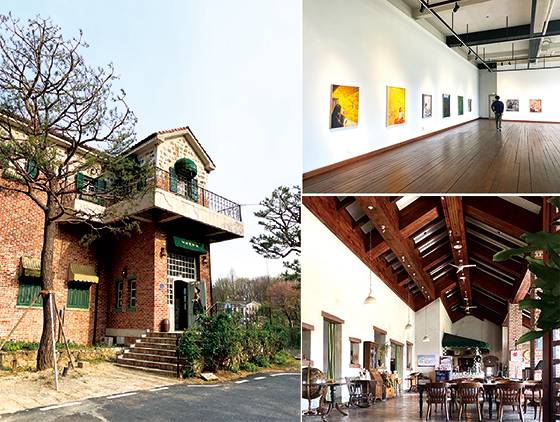 유럽 산장 같은 벽돌건물, 서호미술관, 현재 전시 중인 ‘꽃피우는 시간’ 작품들, 2층에 운영 중인 이탈리안 레스토랑