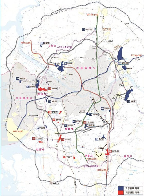 3기 신도시를 비롯한 수도권 30만호 공급 지구의 모습.  ［사진 국토부］