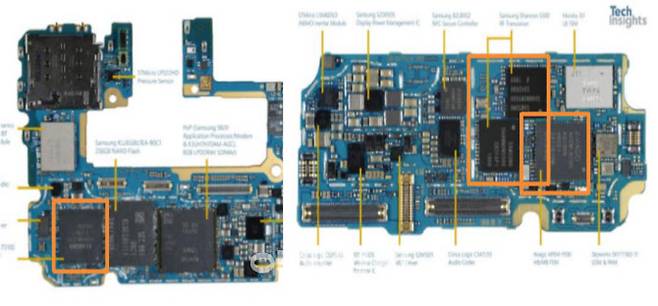 갤럭시S10 플러스 5G 모델에는 모뎀칩, 트랜시버 등이 추가로 탑재된 것을 확인할 수 있다. (사진= 테크 인사이트)