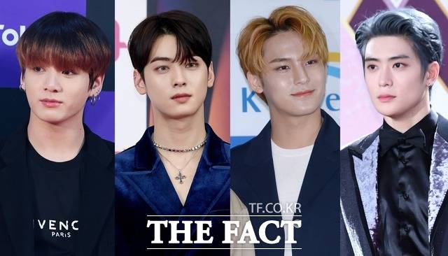 왼쪽부터 정국, 차은우, 민규, 재현 소속사가 이들이 지난달 25일 이태원에 방문했던 사실을 인정하며 사과했다. /더팩트 DB