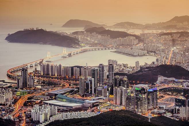 장산에서 내려다본 부산 초저녁 야경