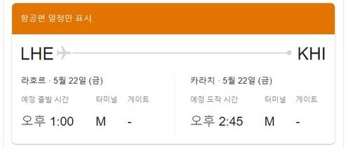 파키스탄항공 PK8303편 비행 일정 [구글 비행정보 캡처]
