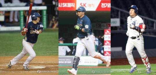 타격 3총사인 박민우(왼쪽), 나성범(중간)과 양의지(오른쪽)
