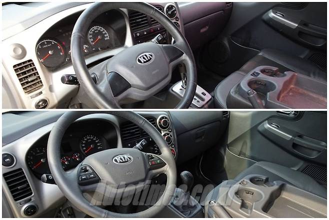 봉고3 디젤의 실내(위), LPG의 실내(아래)