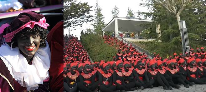 즈바르트피트(왼쪽)  캐릭터와 ‘동방박사의 날’을 기념하는 블랙페이스 분장 ｜위키피디아·유튜브 캡처