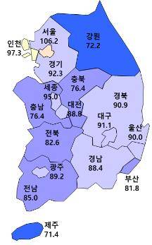 6월 지역별 HBSI 전망치 [주택산업연구원 제공]