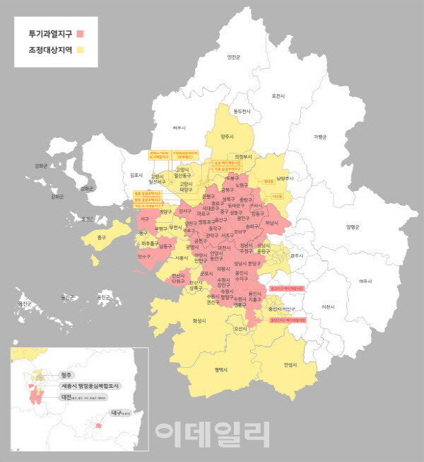 오는 19일부터 확대되는 부동산 규제지역 현황도(사진=국토부)