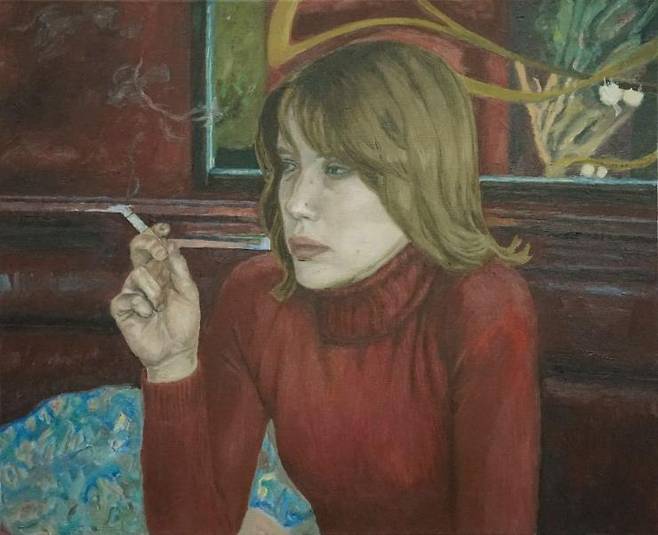 서동욱, '붉은방-금발머리-담배연기', oil on canvas, 53 x 65cm, 2020