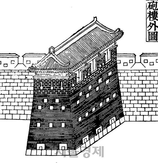 상두지에 실린 포루의 외형을 유추해볼 수 있는 ‘화성성역의궤(華城城役儀軌)’ 권수에 실린 포루외도(砲樓外圖)./사진제공=휴머니스트