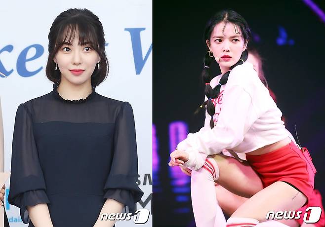 그룹 AOA 출신 권민아가 지민의 반박에 대해 "천벌 받는다"고 전했다. 권민아(왼쪽) 지민 모습이다. /사진=뉴스1