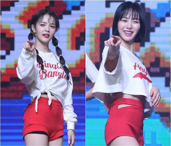 AOA 멤버 지민(왼쪽)과 AOA 출신 배우 권민아(사진=뉴시스)