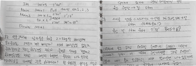 고 최숙현 선수가 지난해 3월 뉴질랜드 전지훈련 때 쓴 일기장. 최 선수는 “너무하네. 왜 우리 방 들어와서 뒤져 봐?”라고 쓰는 등 일기장 곳곳에 사생활 침해에 대한 심경을 담았다.최숙현 선수 유족 제공