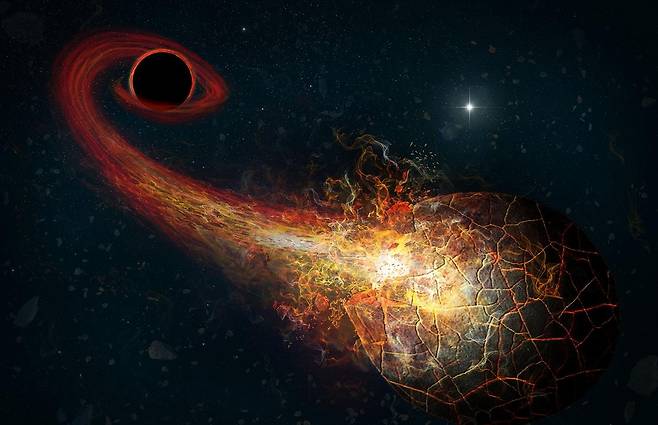 오르트구름 혜성이 블랙홀을 만나 물질을 뺏기며 빛을 내는 상상도 [M. Weiss 제공/ 재판매 및 DB 금지]