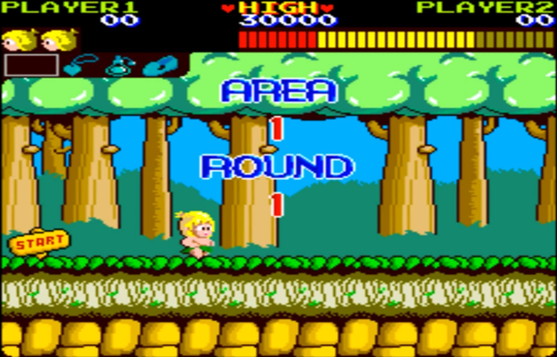 (슈퍼꼬마가 돌도끼를 던지며 나아간다! 원더보이1)