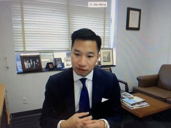 Alex Wong, the U.S. deputy special representative for North Korea, speaks in a virtual Senate Foreign Relations Committee hearing Wednesday on his nomination as an alternate representative for special political affairs in the United Nations. [YONHAP]