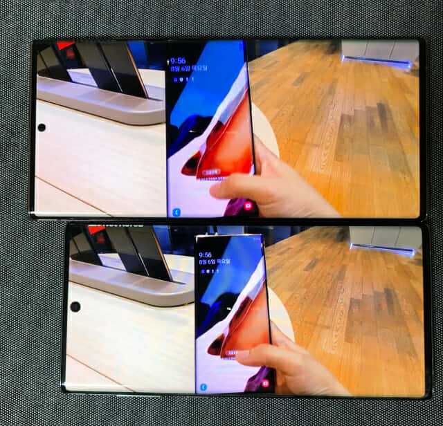 (위) 갤럭시노트20 울트라, 갤럭시노트10 화면 비교. (사진=지디넷코리아)