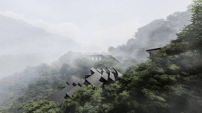 한옥 처마를 접목한 중국 판다 밸리 리조트 [플랫 아시아 제공.재판매 및 DB 금지]