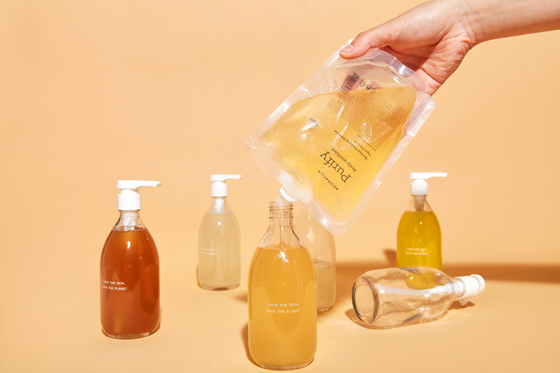 Local beauty brand Aromatica produces a variety of refillable products. Dispensers are also made with recycled plastic.  [AROMATICA]