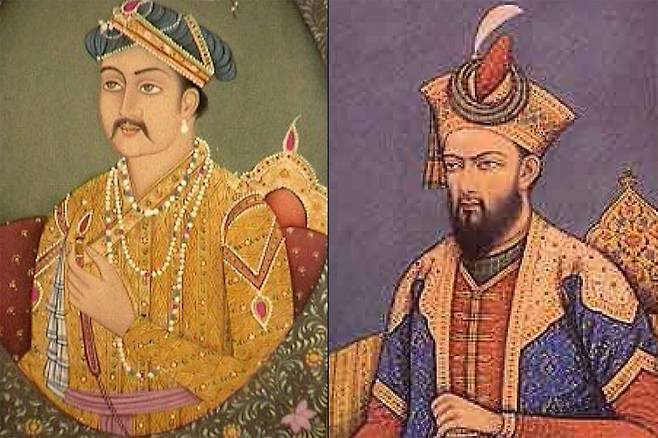 ⓒ위키백과종교적 관용 정책으로 무굴제국을 부흥시킨 3대 황제 아크바르(오른쪽)와 종교적 독선과 전쟁으로 제국을 망가뜨린 5대 황제 아우랑제브(맨 오른쪽).